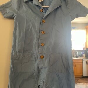 Blue Button-Up Short Sleeve Romper